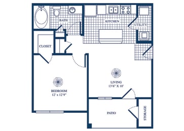 Floor Plan  One bedroom floor plan at Tivoli Apartments in Dallas, Texas