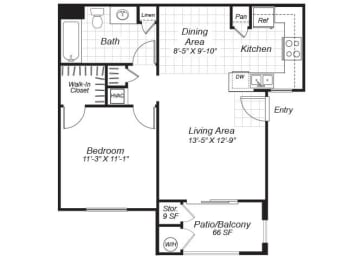 Floor Plan  one bedroom one bathroom floor plan
