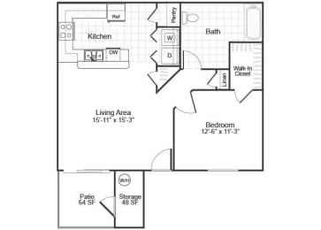 Floor Plan  one bedroom floor plan at paradise oaks apartments