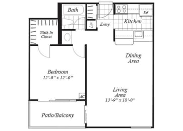 Floor Plan  one bedroom floor plan at Ridgemoor apartments