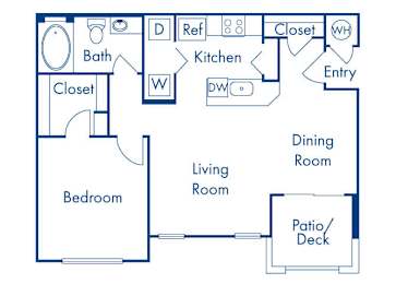 Floor Plan  One bedroom floor plan at Campana Crown Valley Apartments in Mission Viejo CA