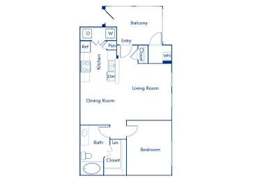 Floor Plan  One bedroom floor plan at Landara Apartments in Ontario CA