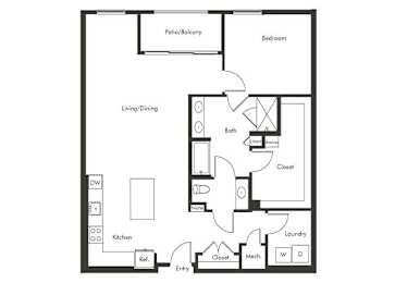 Floor Plan  One bedroom floor plan at Chromatic Flats Apartments in San Diego CA