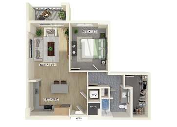 Floor Plan  One bedroom floor plan at Treo Apartments in Fort Lauderdale FL