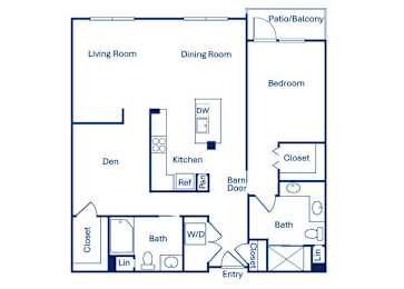 Floor Plan  One bedroom floor plan at Main and Jamboree Apartments in Irvine CA