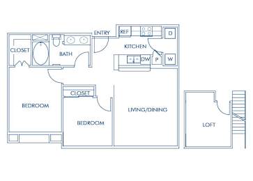 Floor Plan  One bedroom floor plan at Caprielle Apartments in San Diego CA