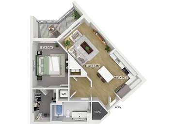 Floor Plan  One bedroom floor plan at Treo Apartments in Fort Lauderdale FL