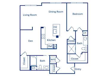 Floor Plan  One bedroom floor plan at Main and Jamboree Apartments in Irvine CA