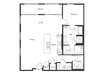 Floor Plan  One bedroom floor plan at Chromatic Flats Apartments in San Diego CA