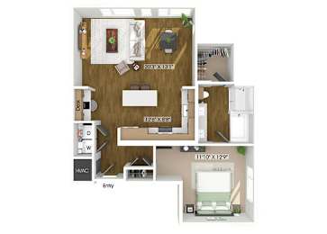 Floor Plan  One bedroom floor plan at The Edley in Atlanta GA