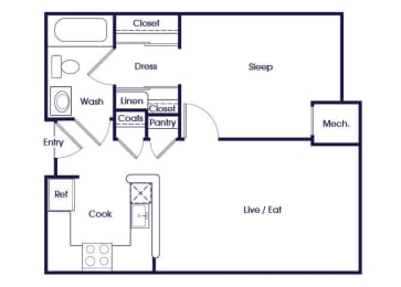 Floor Plan  One bedroom one bathroom at Victoria Park Apartments
