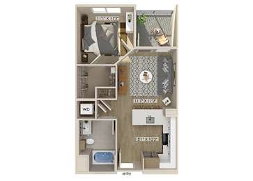 Floor Plan  One bedroom floor plan image at Bevel apartments in san diego CA
