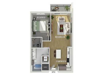 Floor Plan  a stylized floor plan with a bedroom and a bathroom
