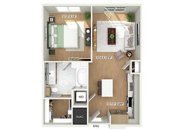 Floor Plan  One bedroom floor plan at Heights at 1520 Apartments in Houston TX