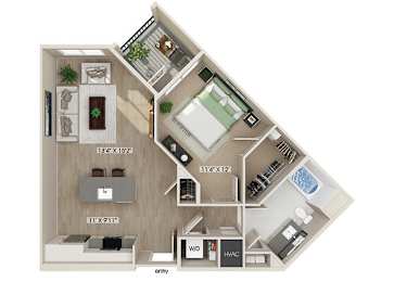Floor Plan  One bedroom floor plan image at West Village Poway Apartments in Poway CA