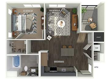 Floor Plan  One bedroom floor plan at The Braydon Apartments in Napa CA