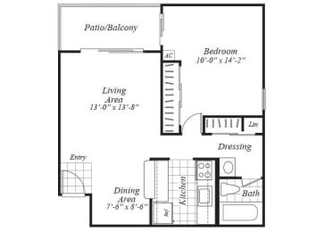 Floor Plan  one bedroom floor plan at Ridgemoor apartments
