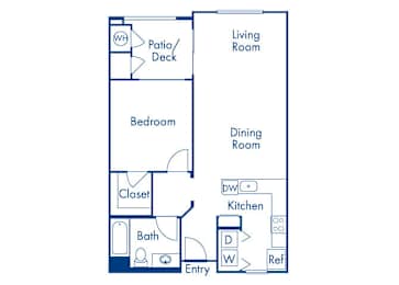 Floor Plan  One bedroom floor plan at Campana Crown Valley Apartments in Mission Viejo CA