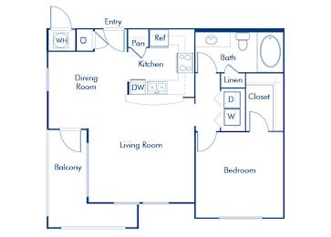 Floor Plan  One bedroom floor plan at Landara Apartments in Ontario CA