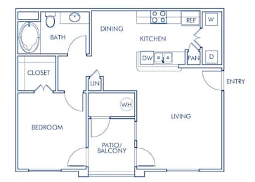 Floor Plan  One bedroom floor plan at Sierra at Otay Ranch Apartments in Chula Vista CA