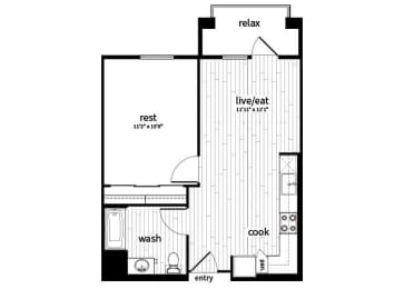 Floor Plan  One bedroom floor plan at GEO Apartment in Fremont CA