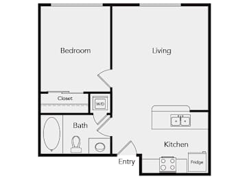 Floor Plan  A2 One bedroom floor plan image at iL Palazzo Apartments in San Diego CA