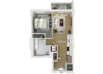 Floor Plan  One bedroom floor plan at Treo Apartments in Fort Lauderdale FL
