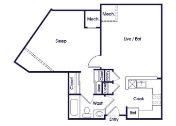Floor Plan  One bedroom one bathroom floor plan image at Victoria Park Apartments