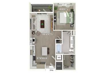 Floor Plan  One bedroom floor plan at Station 316 in Woburn MA