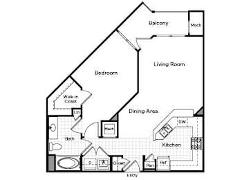 Floor Plan  One bedroom one bathroom floor plan at Westchester at the Pavilions in Waldorf MD