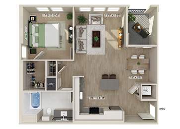 Floor Plan  One bedroom floor plan image at West Village Poway Apartments in Poway CA
