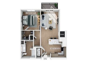 Floor Plan  One bedroom floor plan at Hawkley Apartments in Milford MA