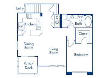 Floor Plan  One bedroom floor plan at Campana Crown Valley Apartments in Mission Viejo CA