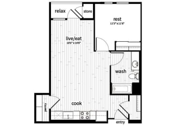 Floor Plan  One bedroom floor plan at GEO Apartment in Fremont CA