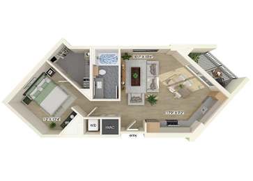 Floor Plan  One bedroom floor plan at Treo Apartments in Fort Lauderdale FL