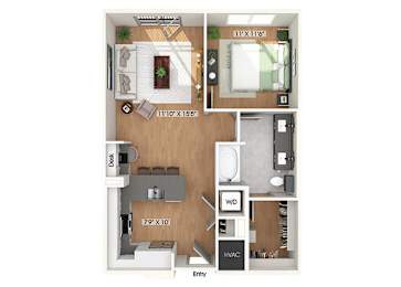 Floor Plan  One bedroom floor plan at Heights at 1520 Apartments in Houston TX