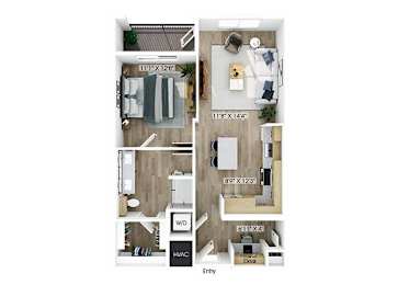 Floor Plan  One bedroom floor plan at Merrick on Midway Apartments in Farmers Branch TX