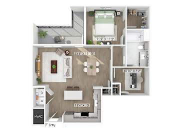 Floor Plan  One bedroom floor plan at The Penstone Apartments and Townhomes in South Walpole MA