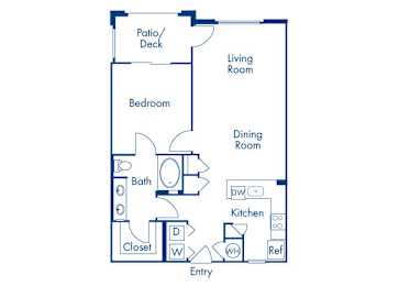 Floor Plan  One bedroom floor plan at Campana Crown Valley Apartments in Mission Viejo CA
