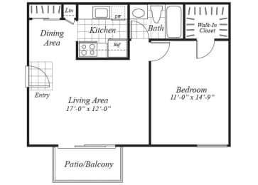 Floor Plan  one bedroom floor plan at Ridgemoor apartments