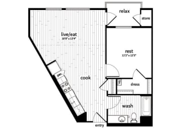 Floor Plan  One bedroom floor plan at GEO Apartment in Fremont CA