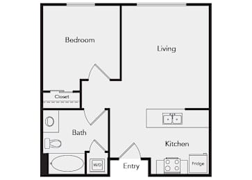 Floor Plan  A4 One bedroom floor plan image at iL Palazzo Apartments in San Diego CA