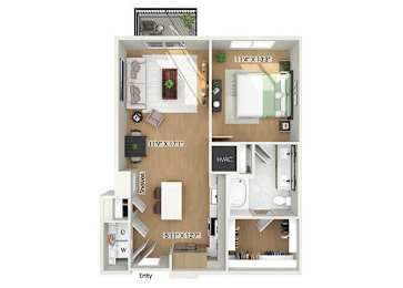 Floor Plan  One bedroom floor plan at Heights at 1520 Apartments in Houston TX