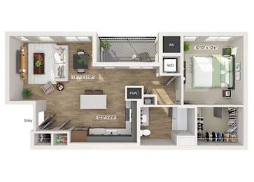 Floor Plan  One bedroom floor plan at Rowlen Apartments in Broomfield CO