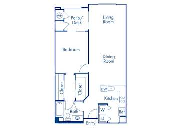 Floor Plan  One bedroom floor plan at Campana Crown Valley Apartments in Mission Viejo CA
