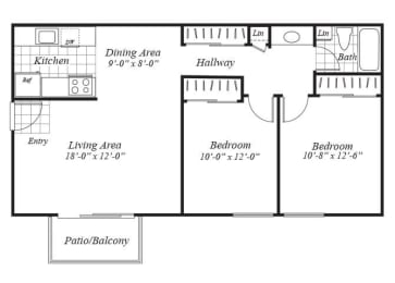 Floor Plan  one bedroom floor plan at Ridgemoor apartments