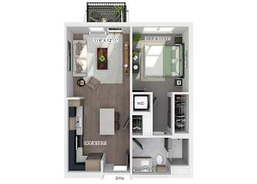 Floor Plan  One bedroom A5 floor plan at The Brynn in Kirkland WA