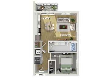 Floor Plan  One bedroom floor plan at Treo Apartments in Fort Lauderdale FL