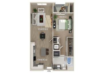 Floor Plan  One bedroom floor plan image at West Village Poway Apartments in Poway CA
