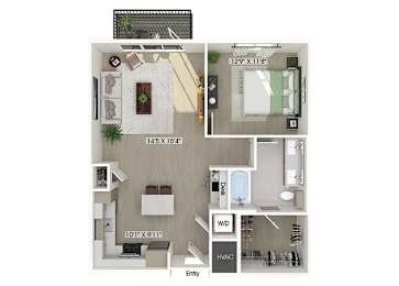 Floor Plan  One bedroom floor plan at Station 316 in Woburn MA